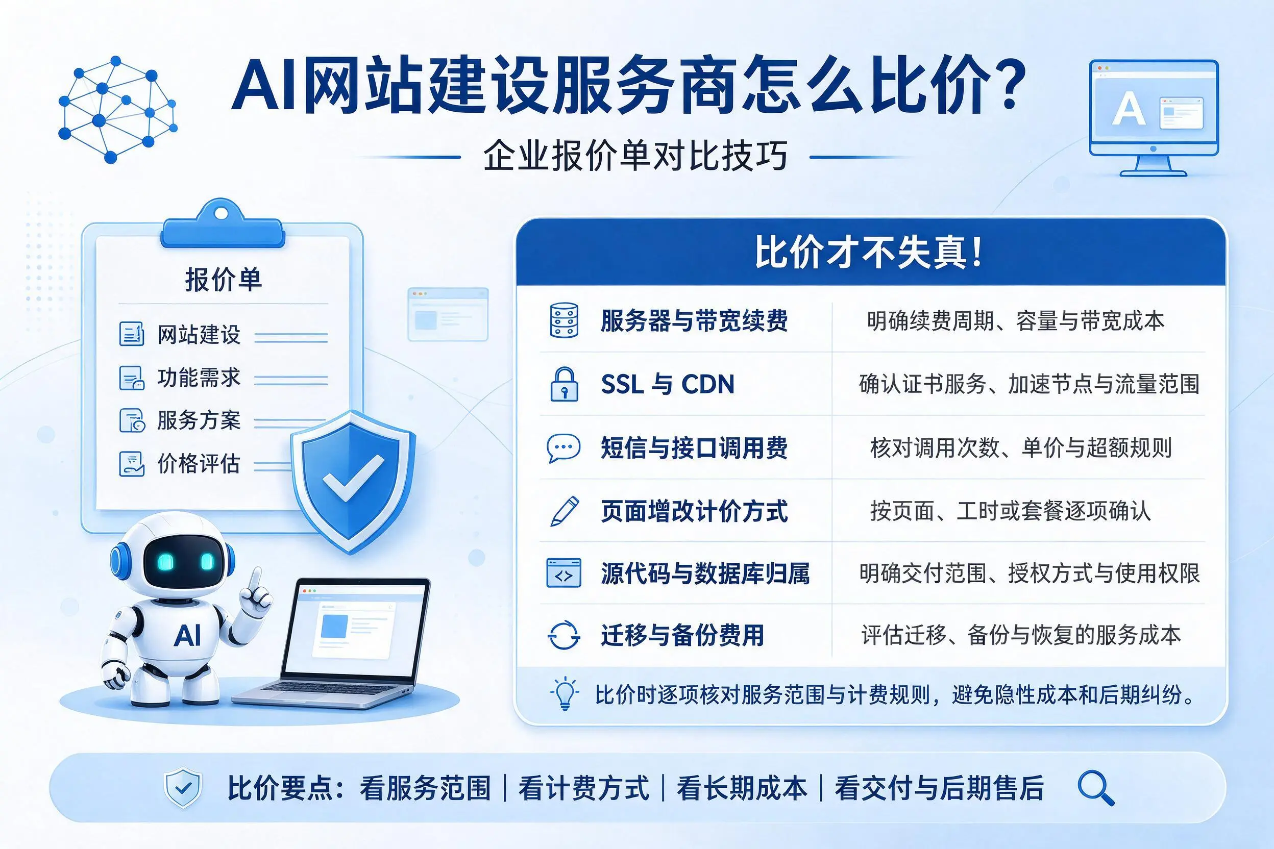 AI网站建设服务商怎么比价?南阳企业报价单对比技巧