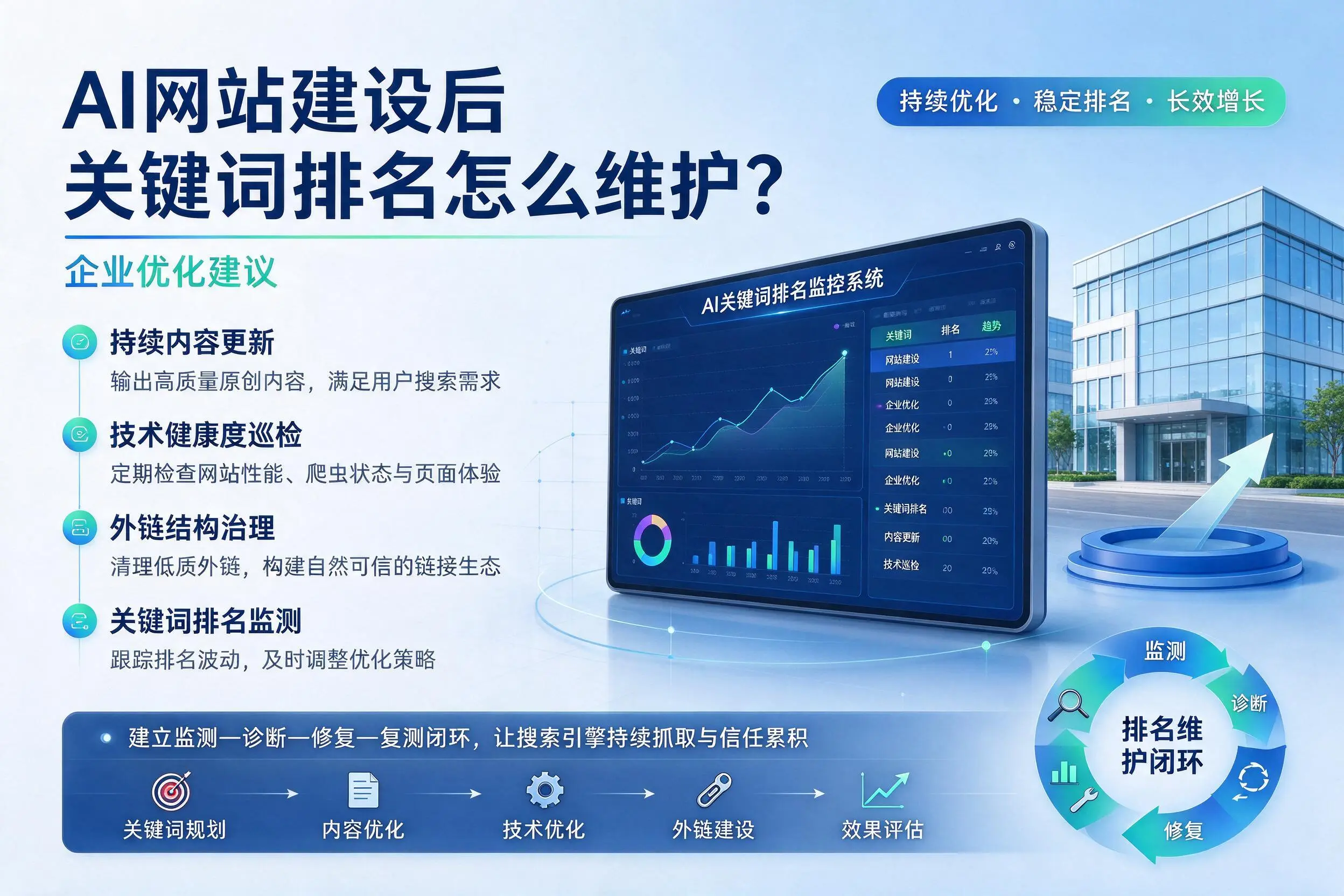 AI网站建设后关键词排名怎么维护?南阳企业优化建议